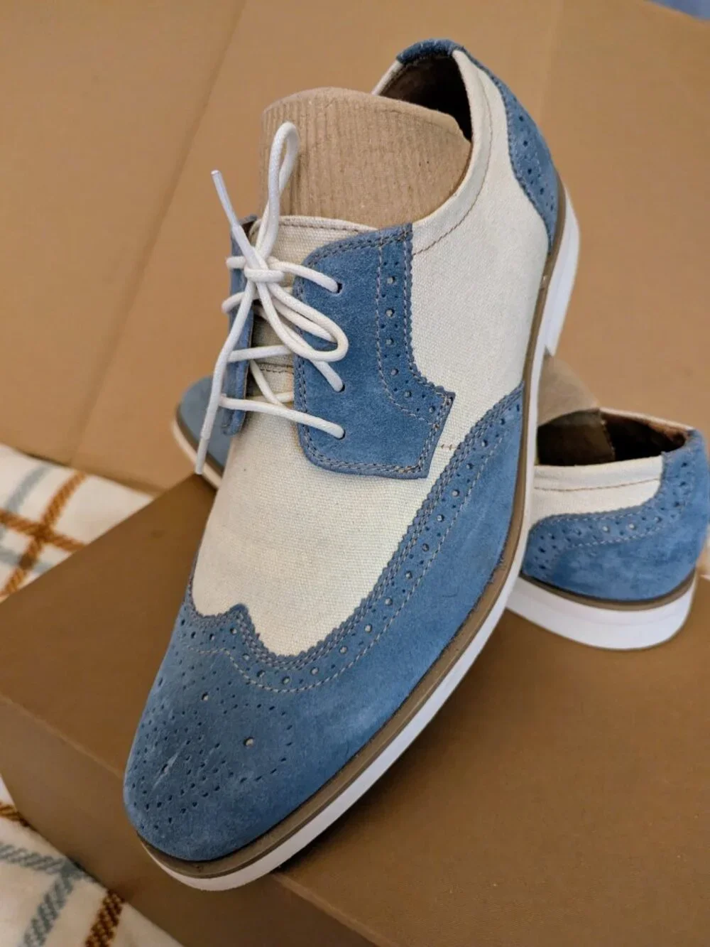 Stacy Adams Mens Blue & White Oxford Shoes Size 9.5